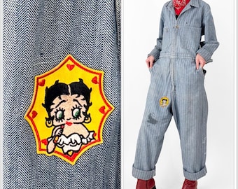 70s Lee Union-Alls Betty Boop Patched Coveralls | XL