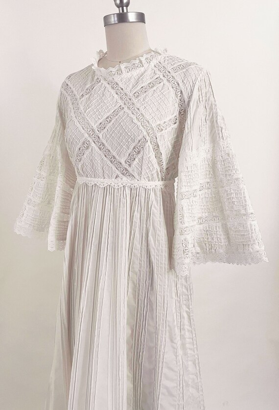60s 70s White Lace Mexican Wedding Dress | Angel … - image 4