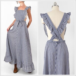 blue gingham apron dress Iconic Handmade Buffalo Check Blue Gingham 70s Apron Dress  The Pansy  Garden