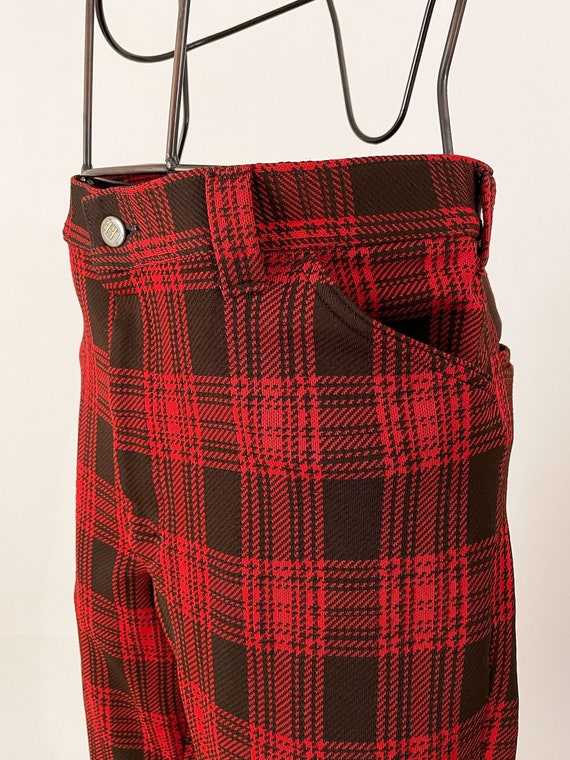 70s Lee Red Plaid Flare Pants | Vintage Lee  Doub… - image 5