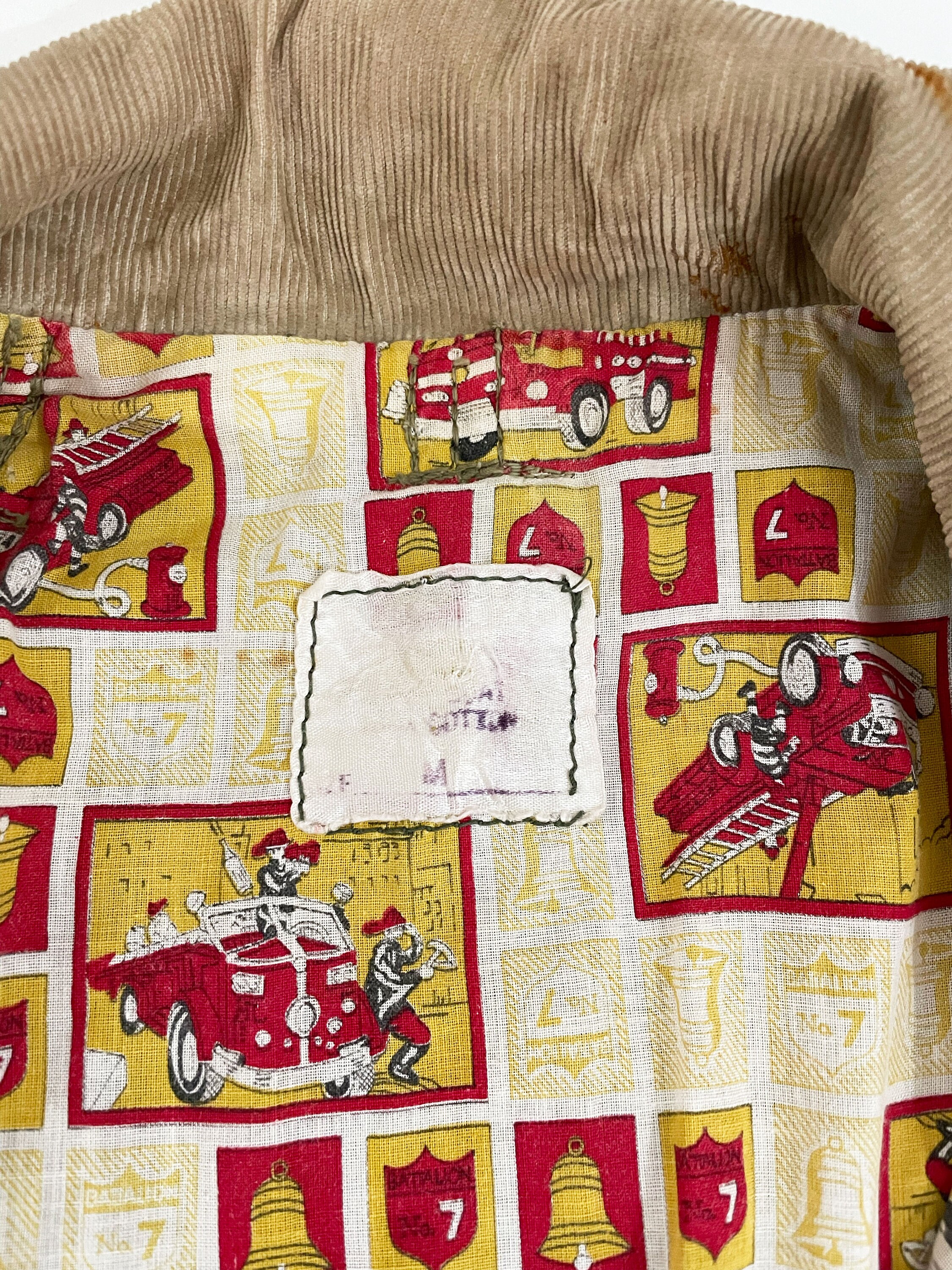 Vintage Duck Canvas Firefighter Coat | Fireman Novelty Print