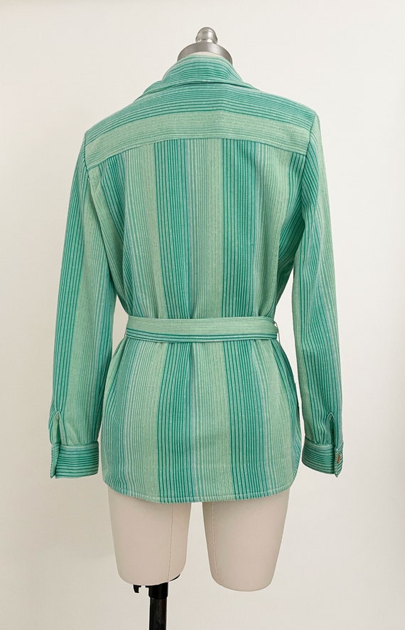 70s Seafoam Green Striped Belted Blouse | Blue Gr… - image 5