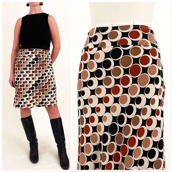Vintage Y2K Does 70s Mod Silk Skirt | Op Art Geom… - image 1