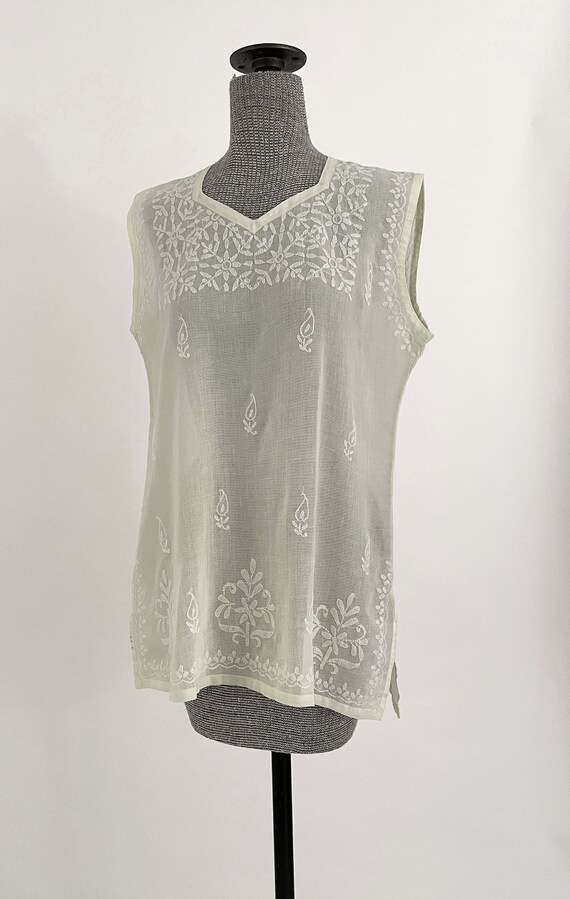 Vintage Ivory Linen Hand Embroidered Tunic Blouse… - image 5