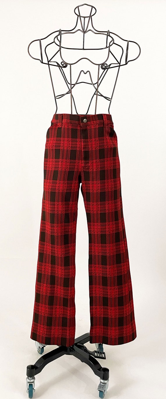 70s Lee Red Plaid Flare Pants | Vintage Lee  Doub… - image 3