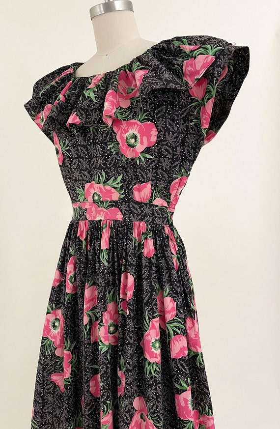 30s 40s Pink Floral Patio Dress | Homemade Black … - image 5