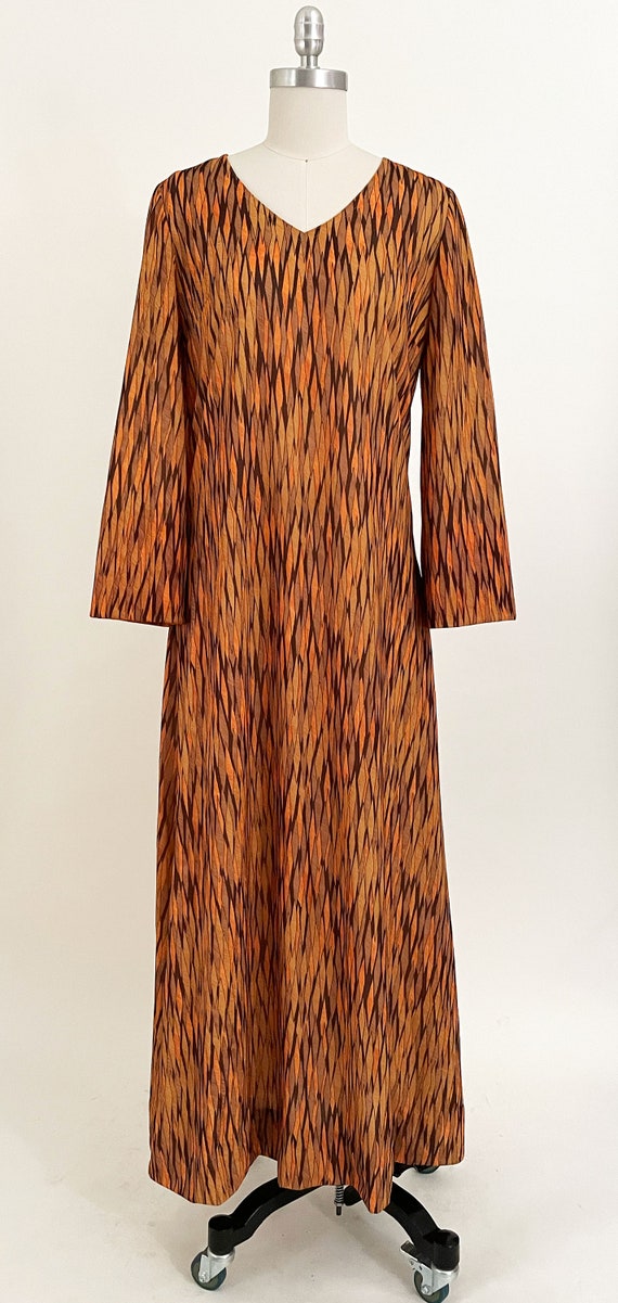 70s Abstract Bell Sleeve Kaftan | Warm Tone Orang… - image 2