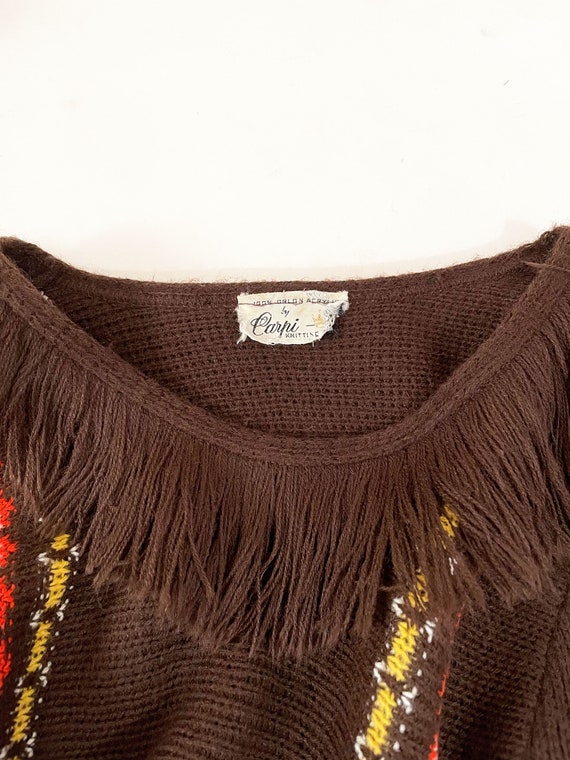 60s 70s Brown Acrylic Knit Fringe Sweater | By Ca… - image 8