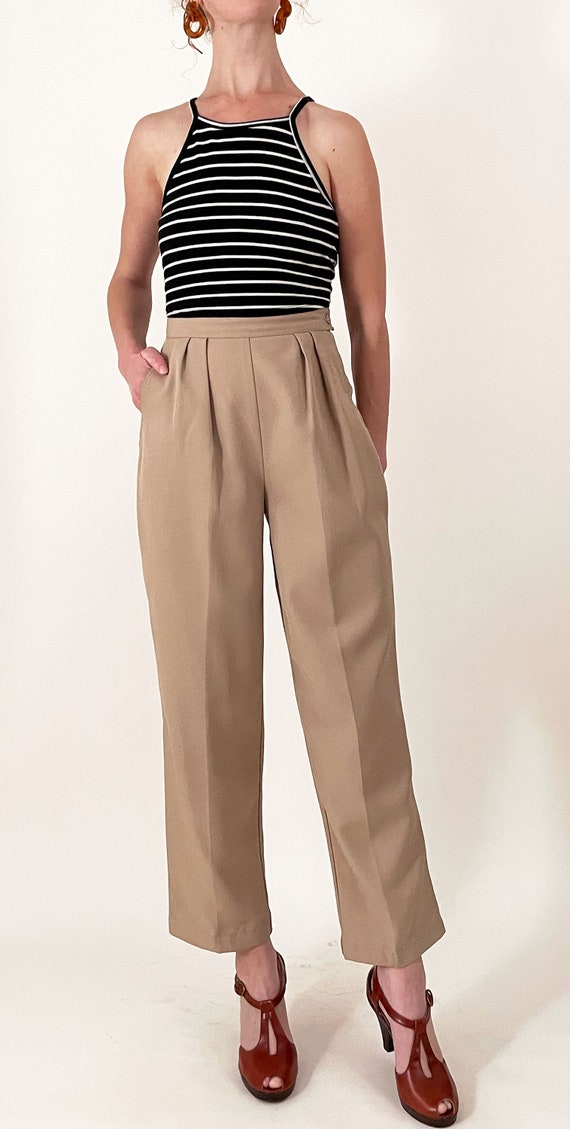 パンツ 80s high-waist tuck pants 80s Khaki Pleated High Waisted Trousers | Union Made Beige