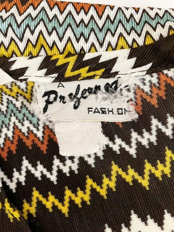 60s Abstract Zig Zag Psychedelic Shift Dress | Te… - image 10