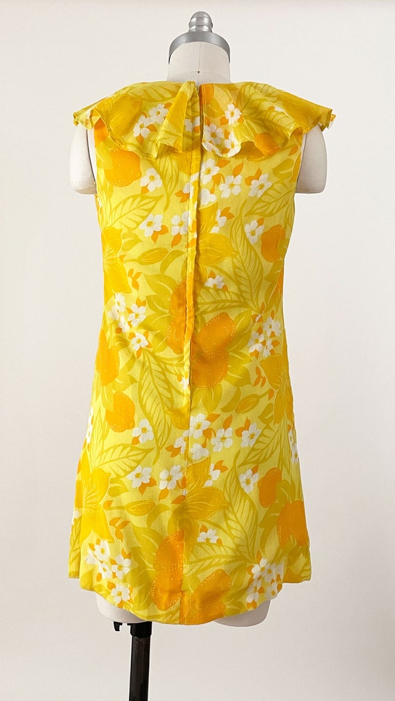 60s Mod Yellow Floral Minidress | Lemon Yellow Ru… - image 7