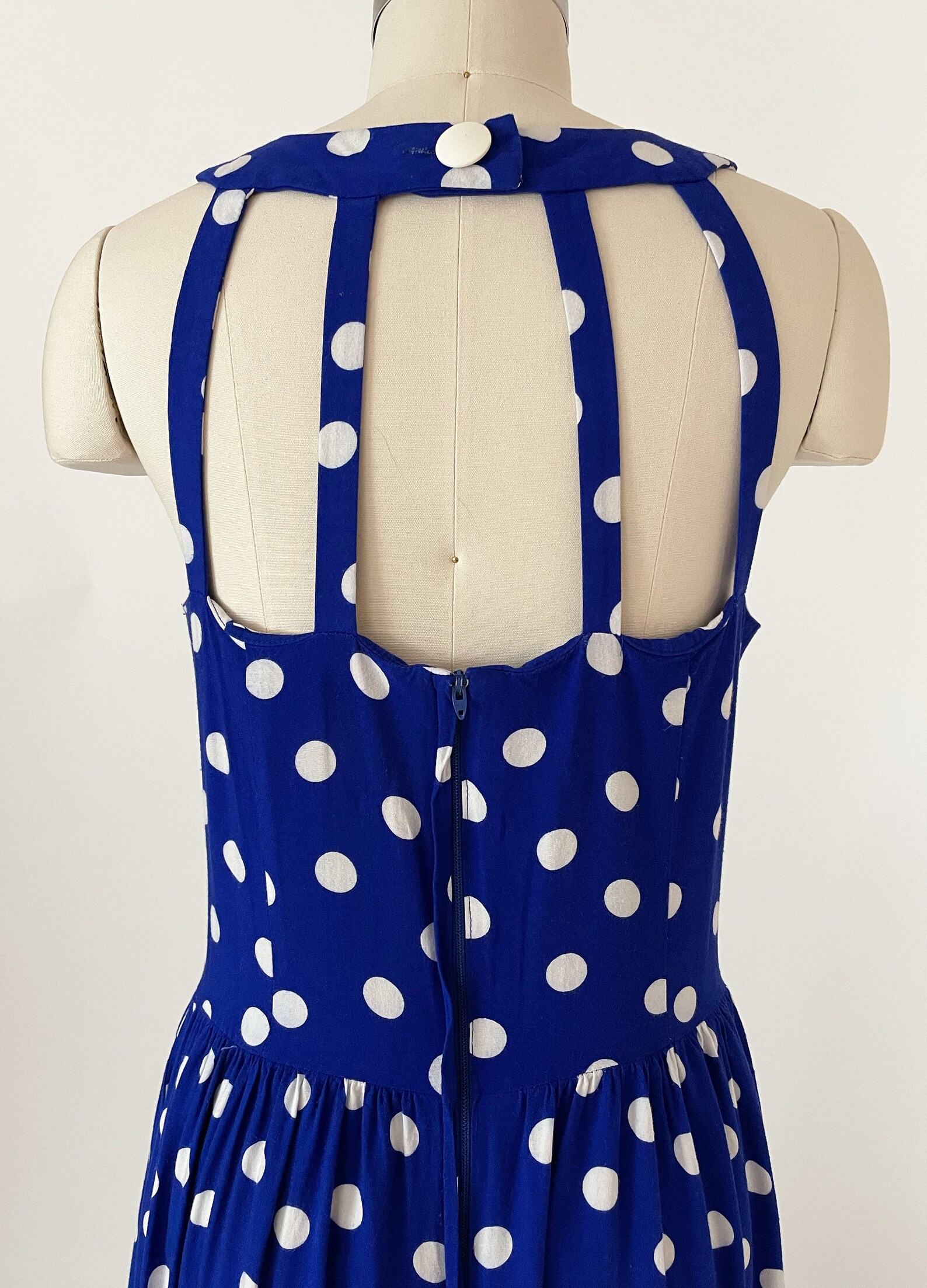 80s Blue and White Polka Dot Halter Top Dress Leslie Lucks Etsy