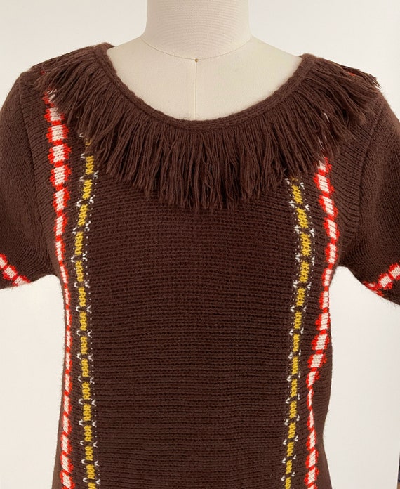 60s 70s Brown Acrylic Knit Fringe Sweater | By Ca… - image 4