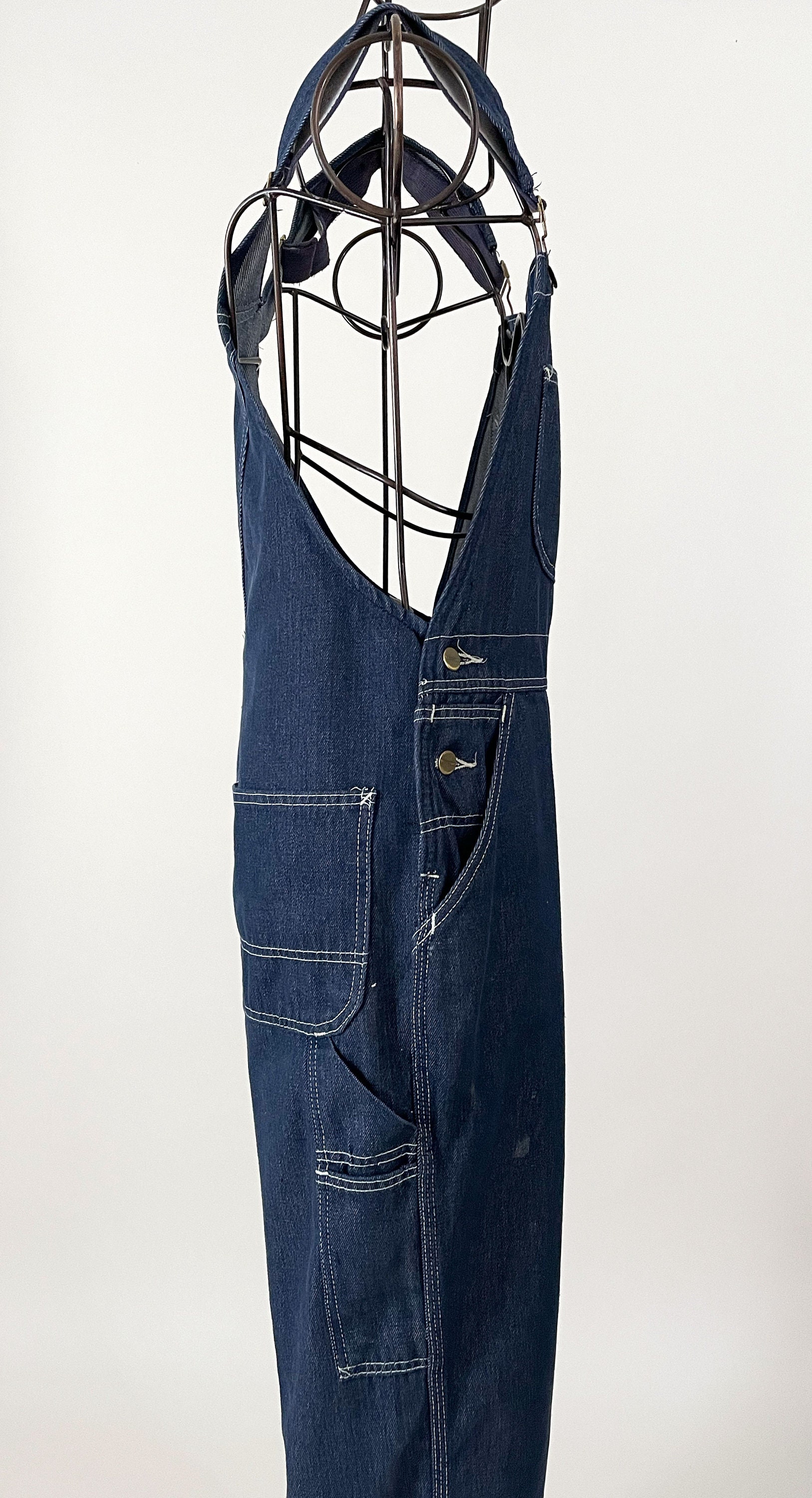 Vintage Sears Toughskins Denim Bib Overalls | 80s Dark Wash