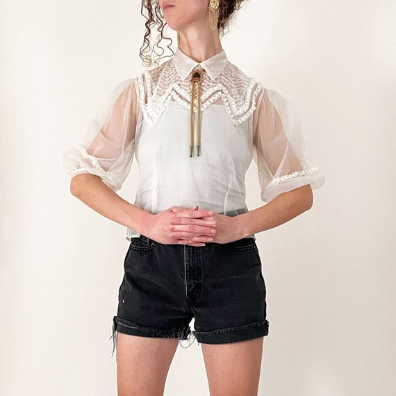 sheer balloon sleeve top