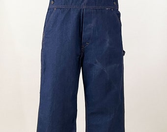 70s Denim Bib Overalls | Indigo Dark Wash Wide Leg Carpenter