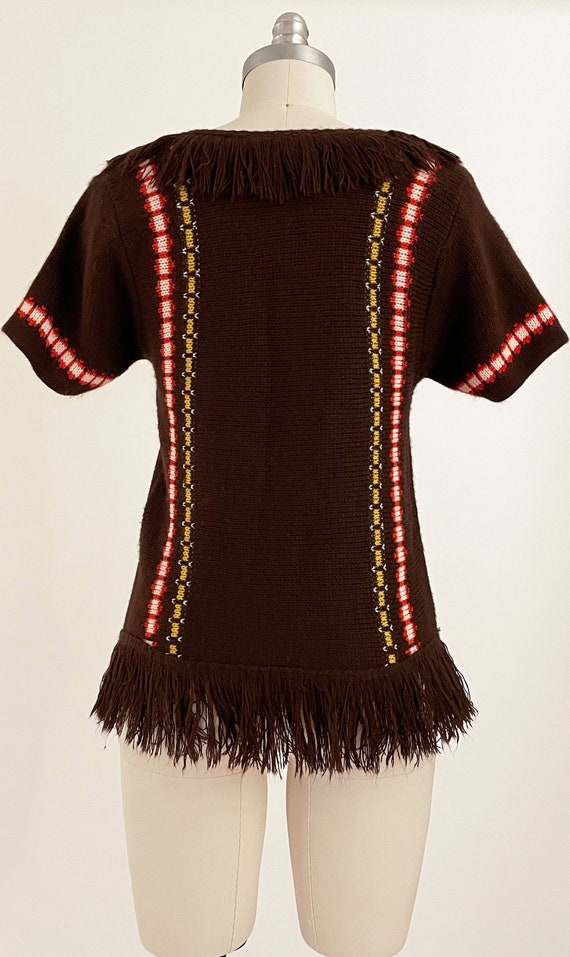 60s 70s Brown Acrylic Knit Fringe Sweater | By Ca… - image 7