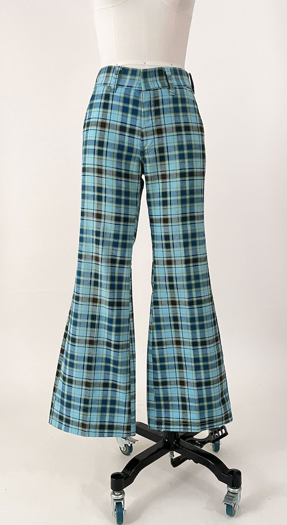 60s 70s JC Penney Blue Plaid Bell Bottoms - image 3