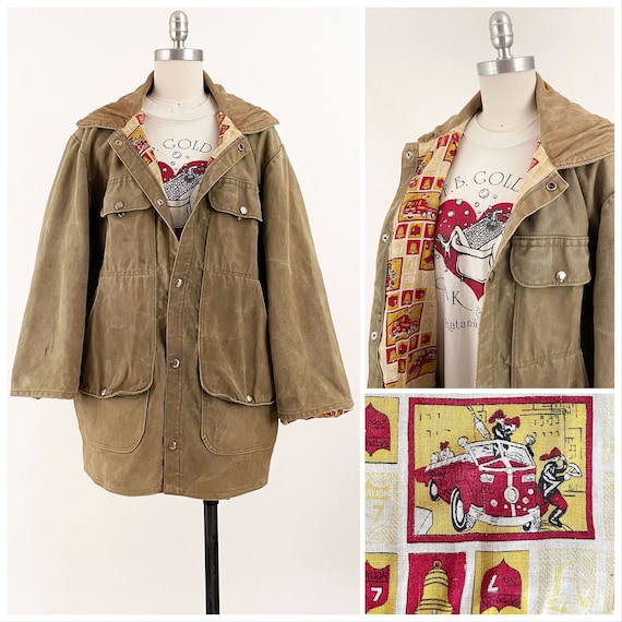 Vintage Duck Canvas Firefighter Coat | Fireman Novelty Print