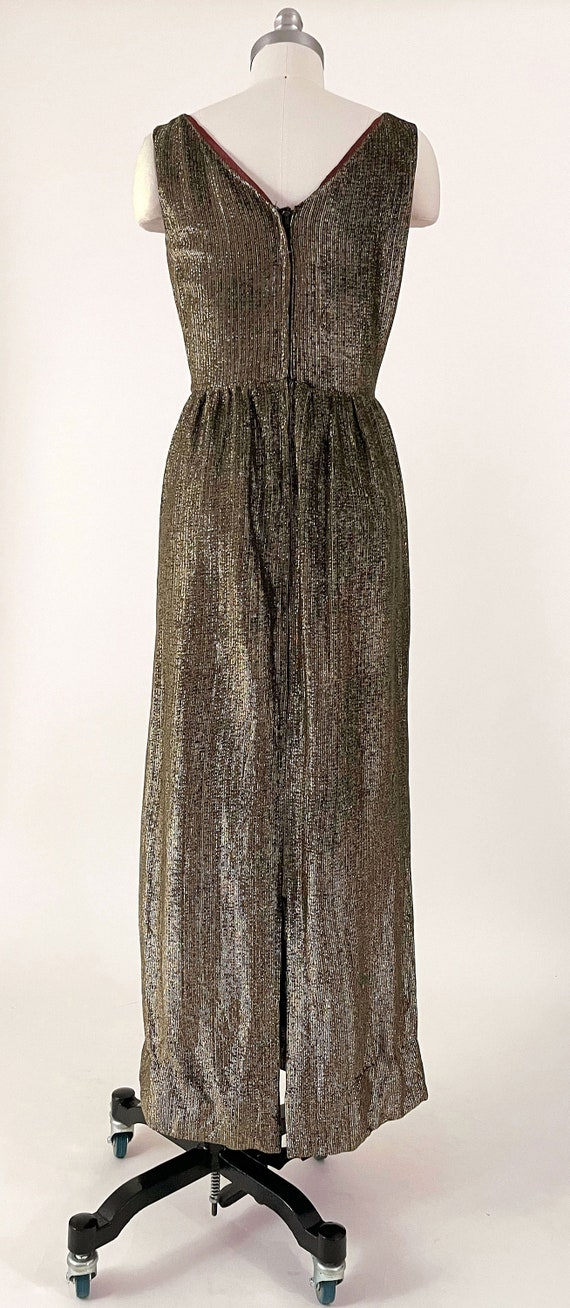 70s Gold Metallic Gown | Gold Lurex V-Back Maxi D… - image 5