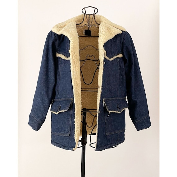70s 80s Sears Roebucks Sherpa Denim Jacket | Sher… - image 1