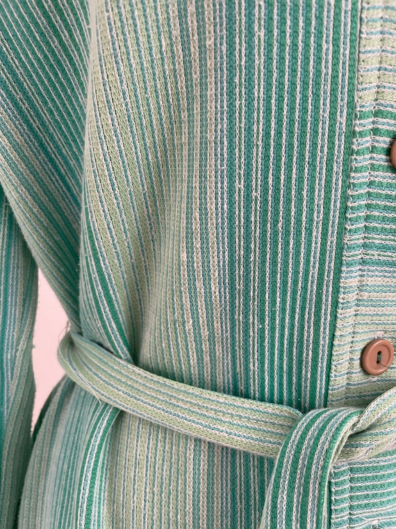 70s Seafoam Green Striped Belted Blouse | Blue Gr… - image 9