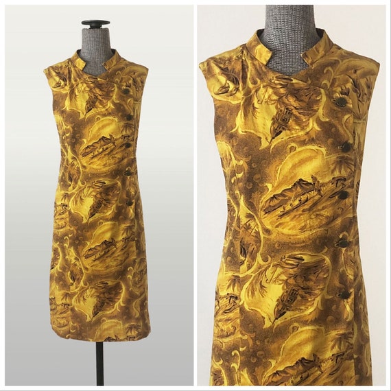 1960s Gold Hawaiian Cheongsam Dress | Vintage Wate
