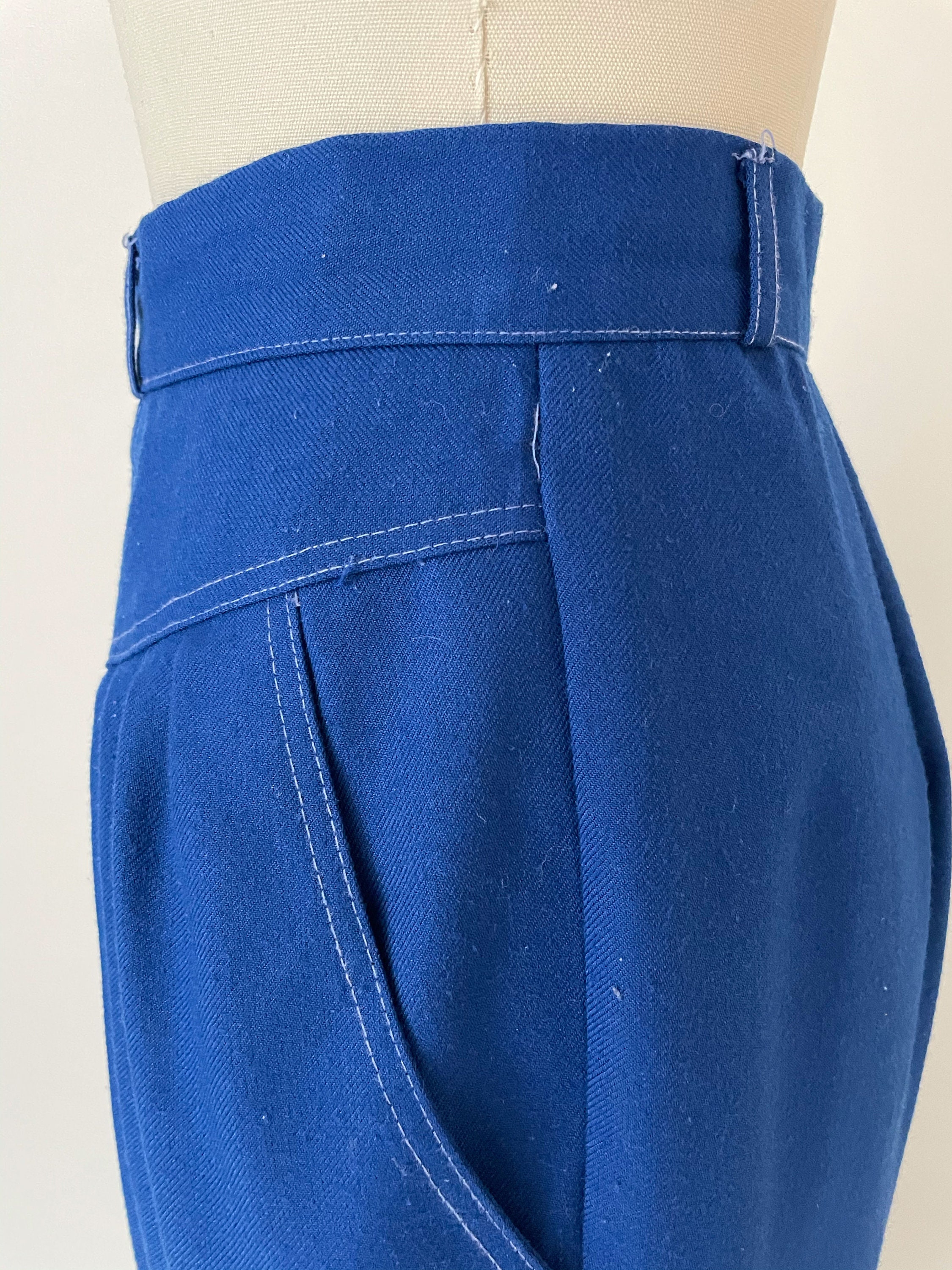 70s 80s Blue Pleated High Waisted Trousers Double Yoke Pants | Etsy