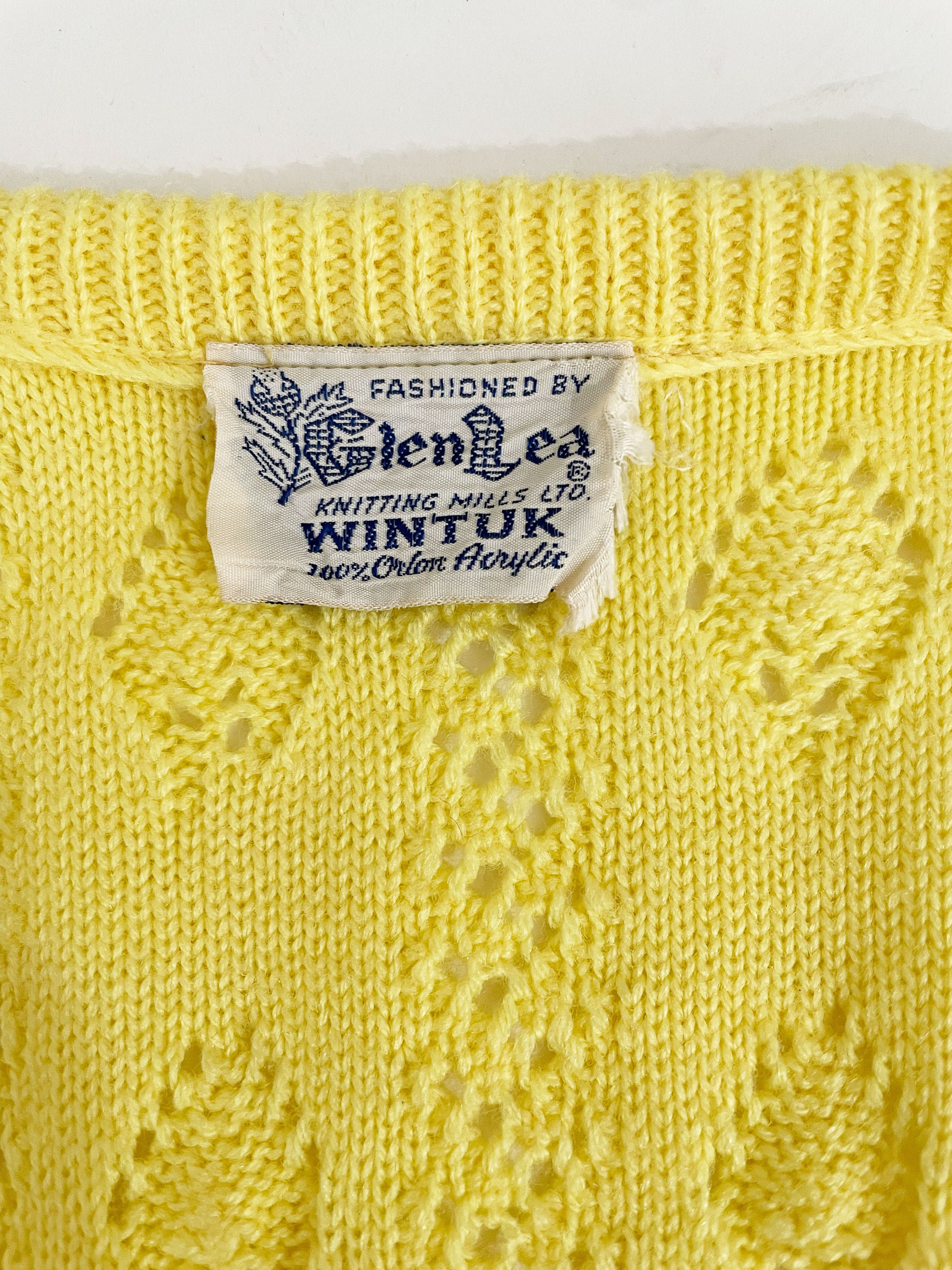 60s Yellow Acrylic Knit Cardigan | Glen Lea Knitting Mills