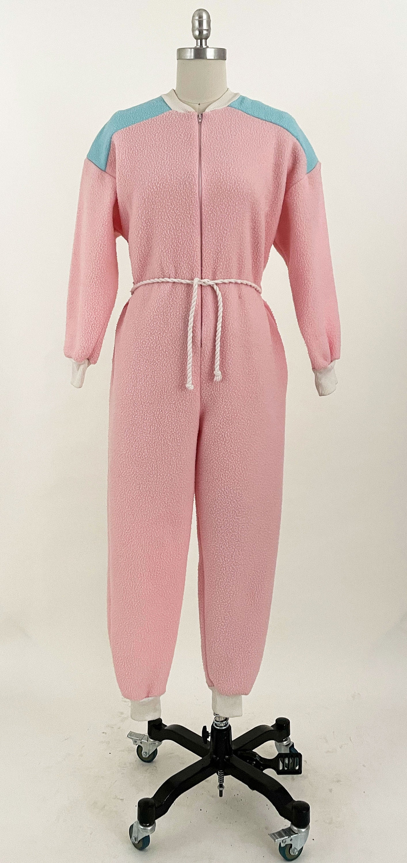 1980s Pink and Blue Fleece Onesie With Back Pouch Cotton Etsy