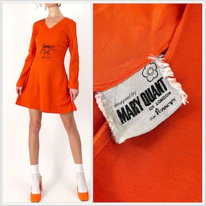 60s Mary Quant Orange Knit Minidress | Mary Quant for Penneys Mod Corset Waist Knit Dress |