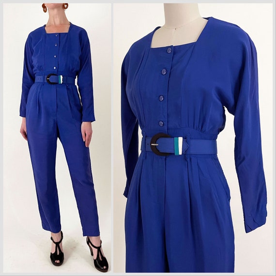 90s Blue Purple Belted Jumpsuit Rabbit Rabbit Rabbit Designs Lapis 