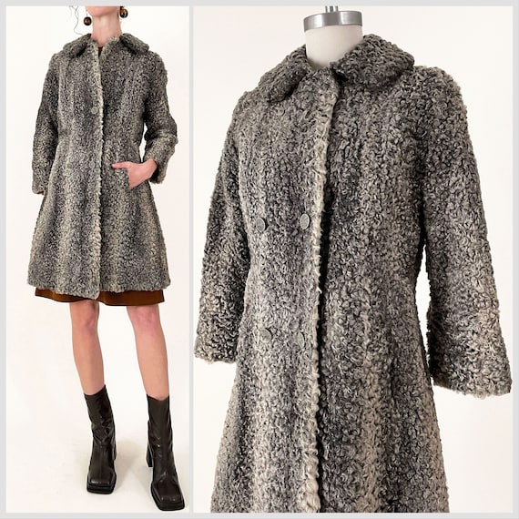 60s Grey Curly Lamb Swing Coat | Le Viens De Four… - image 1