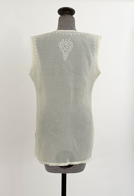 Vintage Ivory Linen Hand Embroidered Tunic Blouse… - image 7