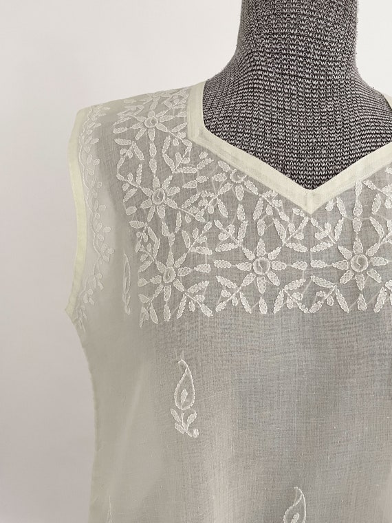 Vintage Ivory Linen Hand Embroidered Tunic Blouse… - image 3