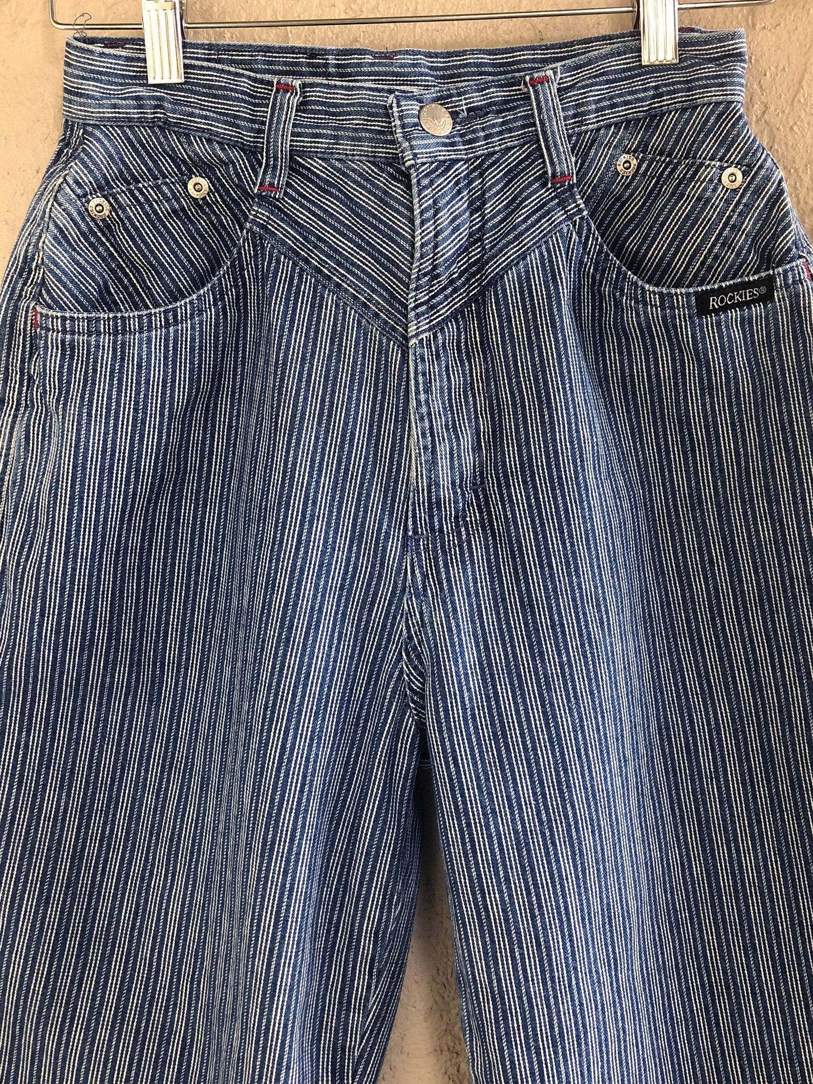 90s Rockies Pinstripe Cropped Jeans Blue and White Striped | Etsy