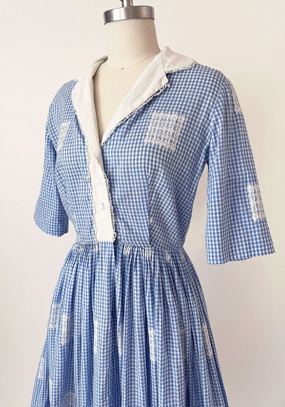 1950s Julie Miller Blue Gingham Day Dress | Croch… - image 3