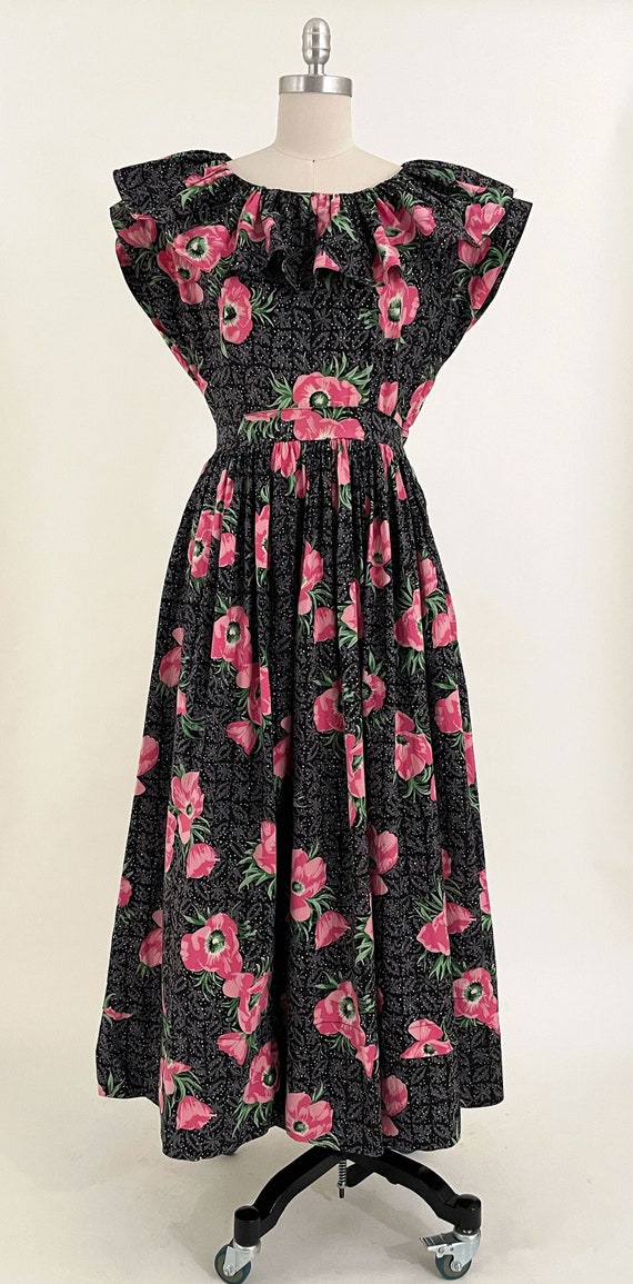 30s 40s Pink Floral Patio Dress | Homemade Black … - image 2