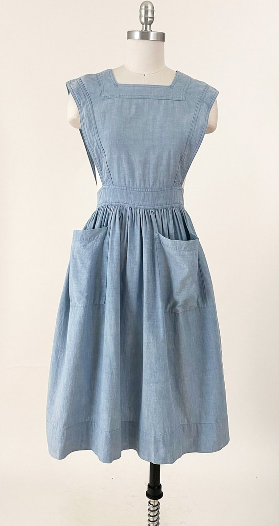 1940s Chambray Apron Dress | Selvedge Chambray Bu… - image 3