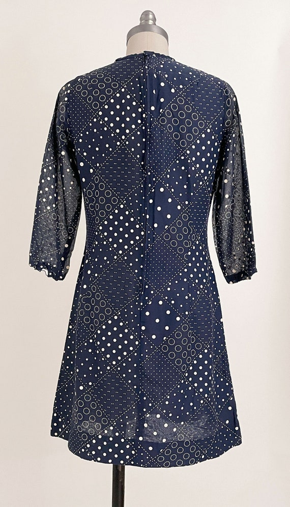 60s Mod Patchwork Print Shift Dress | Navy Blue P… - image 5
