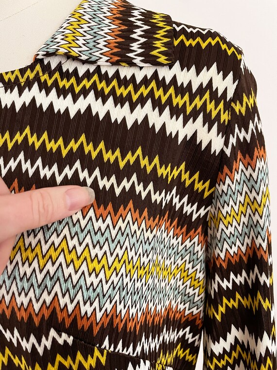 60s Abstract Zig Zag Psychedelic Shift Dress | Te… - image 9