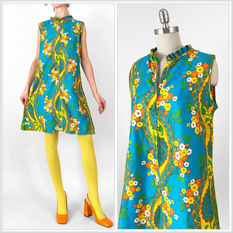 60's Feather Collar Maxi Tent Dress