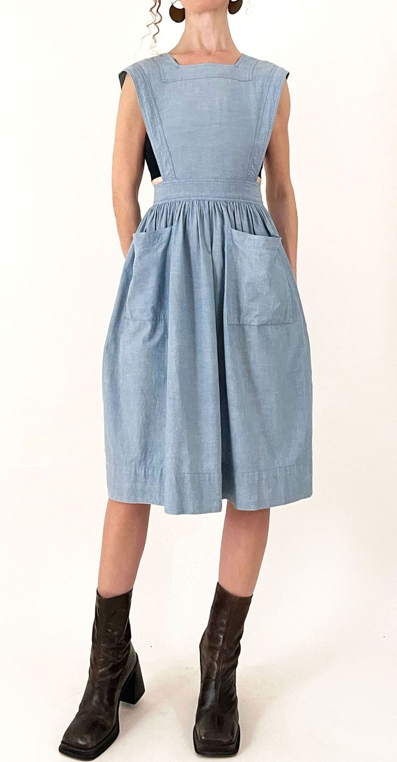 1940s Chambray Apron Dress | Selvedge Chambray Bu… - image 2