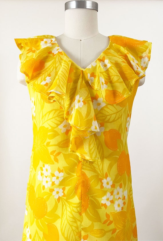 60s Mod Yellow Floral Minidress | Lemon Yellow Ru… - image 4
