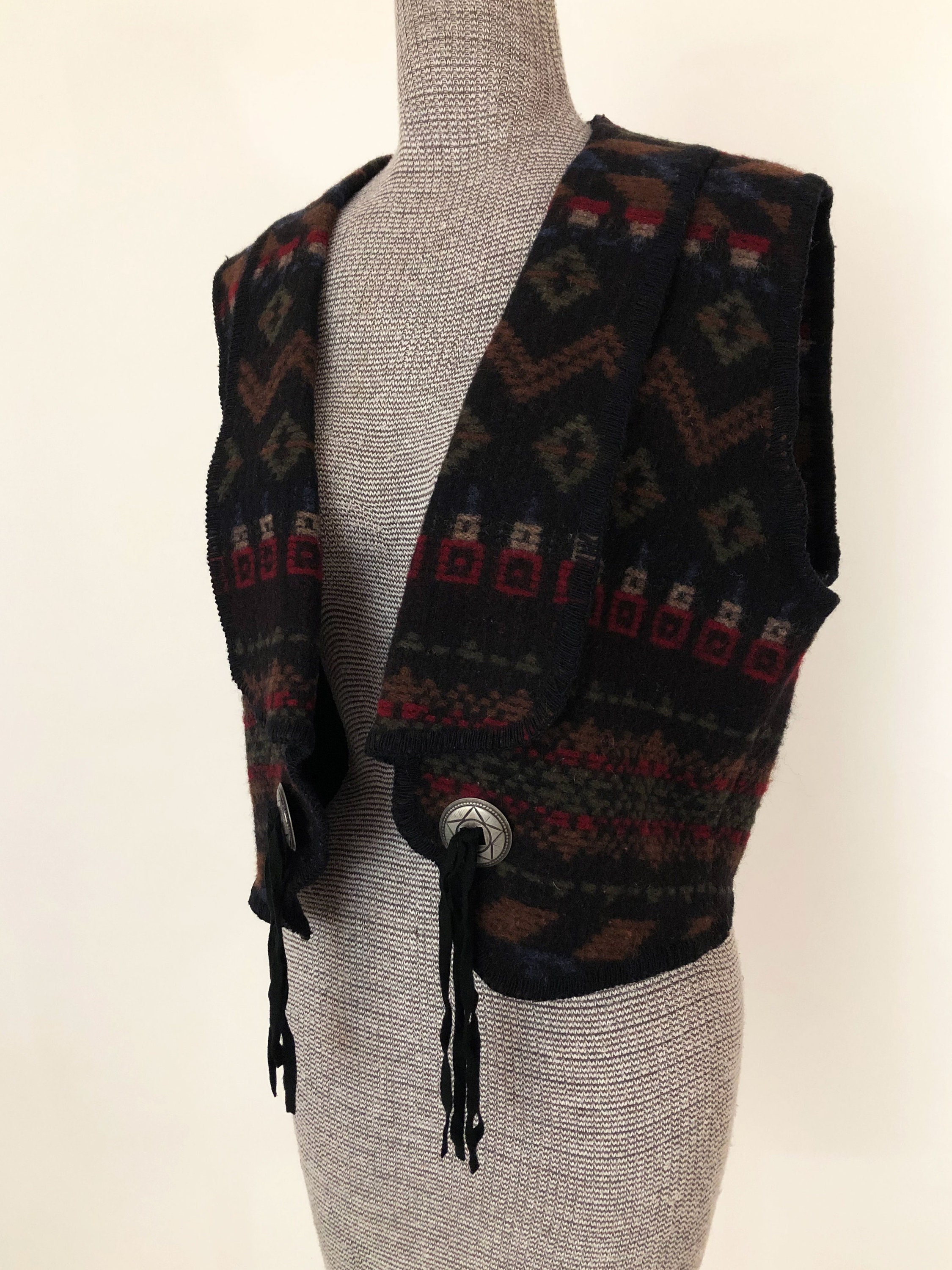 Vintage Woolrich Southwestern Concho Fringe Vest Cropped | Etsy