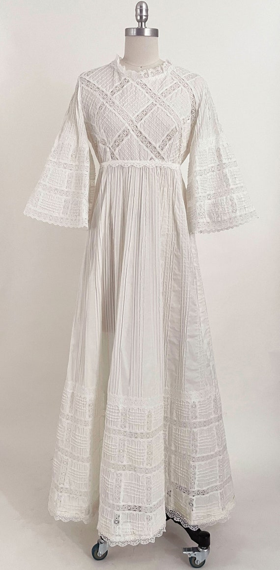 60s 70s White Lace Mexican Wedding Dress | Angel … - image 2