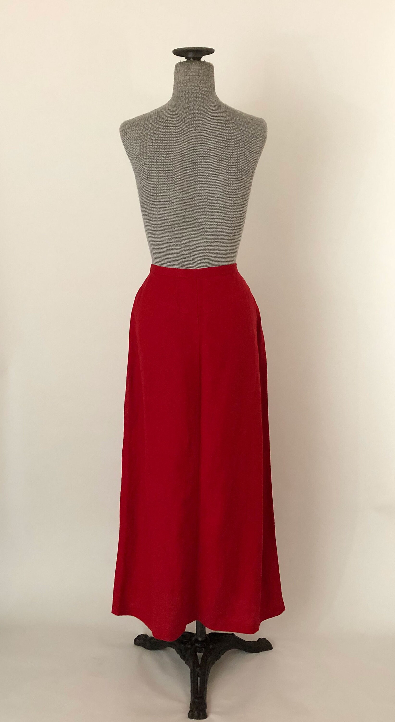 90s Red Linen Maxi Skirt with Center Slit Jones and Co. High | Etsy