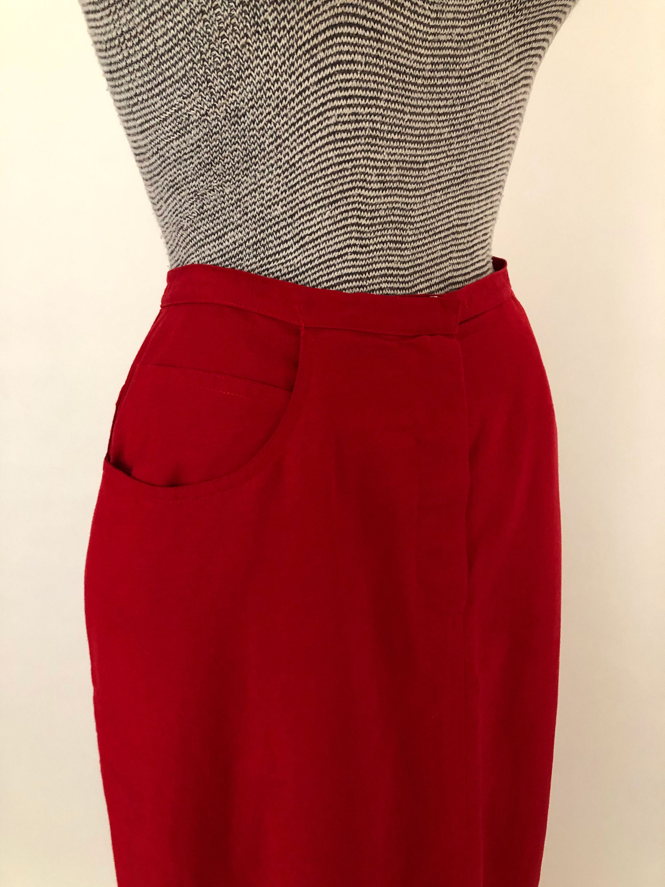 90s Red Linen Maxi Skirt with Center Slit Jones and Co. High | Etsy