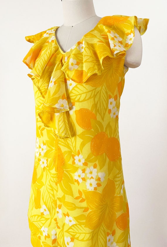 60s Mod Yellow Floral Minidress | Lemon Yellow Ru… - image 6