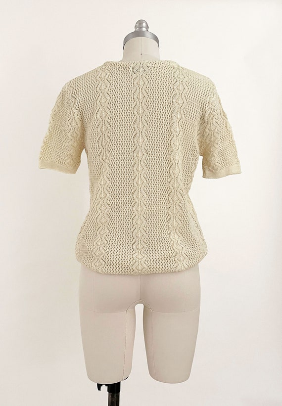 60s 70s Ivory Crochet Tie Neck Sweater | BJ by Bi… - image 5